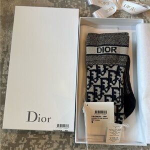 Dior Blue and Ecru Oblique Cotton Socks